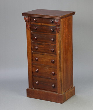 A Victorian mahogany Wellington chest of 7 drawers, scrolls to the sides, 108cm h x 53cm w x 37cm d 