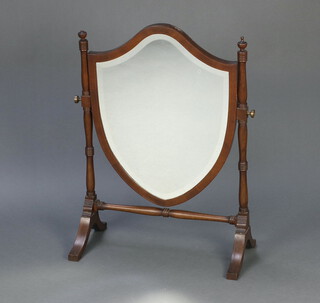 An Edwardian Sheraton style bevelled plate dressing table mirror contained in a mahogany swing frame 78cm h x 57cm w x 30cm d 