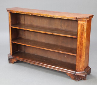 A Continental inlaid walnut and crossbanded bookcase, raised on bracket feet 81cm  h x 128cm w x 29cm d 