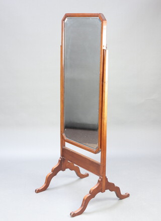 A 19th Century rectangular bevelled plate cheval mirror contained in a walnut frame, raised on scroll supports 174cm h x 68cm w x 65cm d 