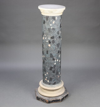 A faux grey marble column on an octagonal base with white veined marble top 110cm h x 30cm 