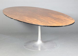 Maurice Burke for Arkanaa - a mid century rosewood dining table raised on a metal conical support 260cm l x 120cm w x 73cm h