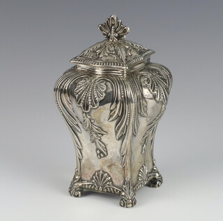 A Victorian baluster tea caddy with repousse decoration London 1892, maker Thomas Bradbury and Sons 13cm, 204 grams 