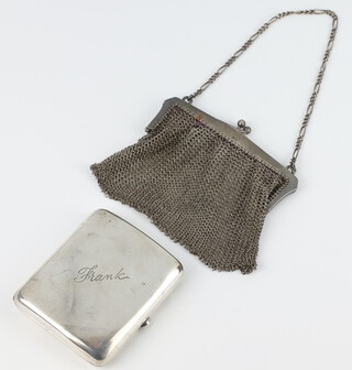 A Victorian silver cigarette case London 1896 together with a silver mesh purse, gross weight 196 grams 