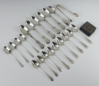 Five Victorian silver teaspoons London 1846, minor spoons including silver mounted book of common prayer, weighable silver 385 