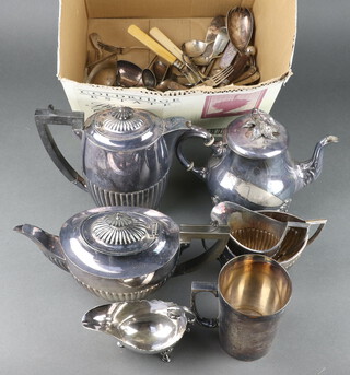 A silver plated demi-fluted coffee pot and minor plated wares