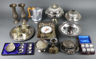 A silver plated pedestal tureen and cover with lion ring handles and minor plated wares