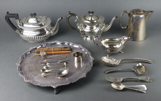 An Edwardian silver plated salver and minor plated wares