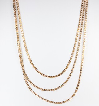 A 9ct yellow gold triple necklace 28 grams, 40cm 