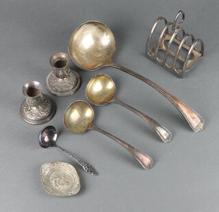 A silver plated ladle and minor plated wares 