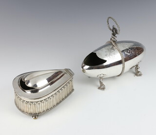 An oval engraved silver plated spoon warmer, a heart shaped ditto 