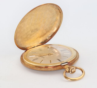 A gentleman's 18ct yellow gold hunter dress watch, the dial inscribed Vanroy, the inner case with presentation inscription 42mm, gross weight of 40 grams, contained in original box 