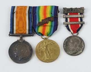 A British War Medal and Victory Medal with oak leaf cluster to 30811 Pte.G.W.Hands Lan.fus together with a 1911/1912 School Attendance medal 