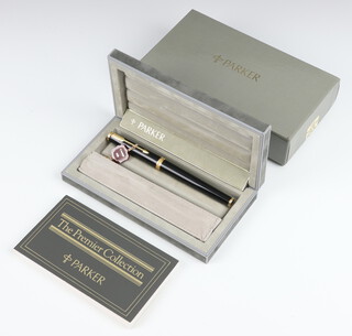 A modern black Parker fountain pen with 18ct nib, boxed
