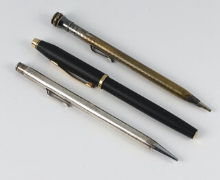 An Eversharp silver propelling pencil with plated ditto and a modern Cross fountain pen 
