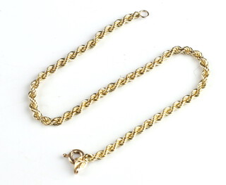 A 9ct yellow gold rope twist bracelet 3.9 grams 17cm