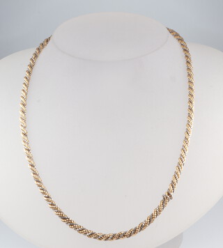 A 9ct two colour yellow gold rope twist necklace, 40cm, 11 grams 