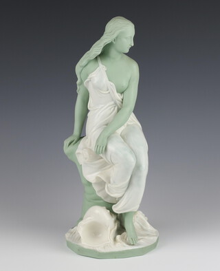 A Victorian Minton glazed and bisque figure of a semi-clad lady sitting before a shell 39cm 