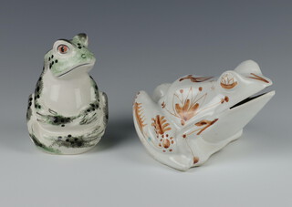 A Rye Pottery figure of a seated frog 12cm, an ochre frog money box by David Sharp 10cm  