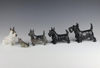 A Royal Copenhagen figure of a standing Terrier 3161 9cm, a Royal Doulton ditto 5cm and 3 others 