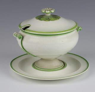 A 19th Century Wedgwood sauce tureen and cover with floral finial and scroll handles 17cm 