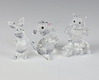 A Swarovski Crystal figure Piglet modelled by Mario Dilitz 910000082 6cm, Thumper by Mario Dilitz 9100000112 5cm, ditto owl 9100000115 6cm, all boxed