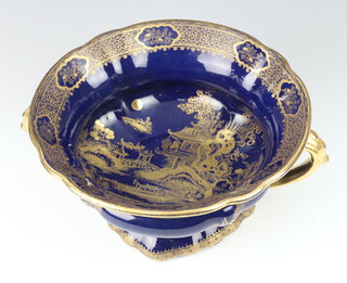 A Wilton Ware blue gilt decoration pedestal bowl decorated with Chinese landscape 27cm 