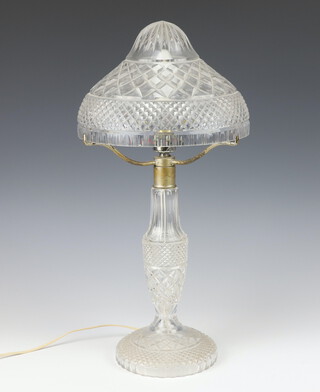 A cut glass table lamp and shade with vase stem 50cm 