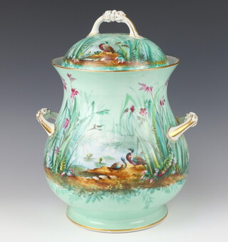 A Victorian ceramic 2 handled baluster vase and cover decorated with ducks amongst bullrushes 41cm 