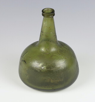 An 18th Century green glass wine bottle of mallet form 18cm (cracked)  