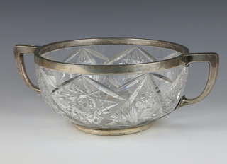 A cut glass silver plated mounted 2 handled bowl 36cm 