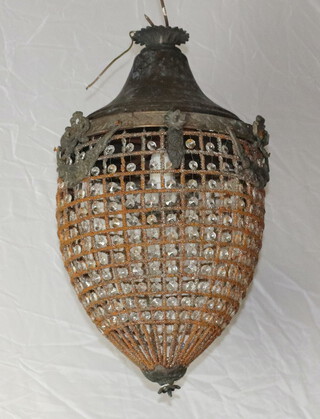 A pressed metal and wire drop light fitting 54cm x 36cm, some corrosion in places  