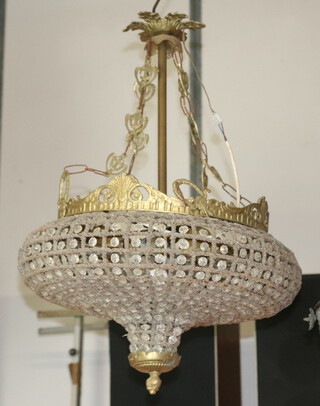 A gilt metal wire and glass squat shaped light fitting 29cm x 36cm 