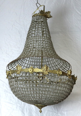A circular waisted gilt metal electrolier approx. 80cm h x 66cm diam. (requires some attention) 