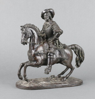 A 19th Century bronze figure of mounted Cavalier, raised on an oval naturalistic base 26cm h x 23cm w x 10cm d 