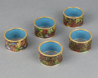 Five Japanese cloisonne enamelled napkin rings 