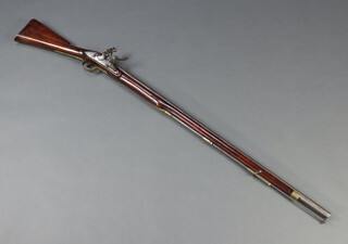 A Brown Bess flintlock musket, the 99cm barrel with Board of Ordnance markings tower mark, marked E 456 3941 and with tower lock, crowned GR cypher with walnut stock, complete with ram rod, the brass butt end is also marked 3914