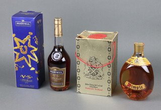 A bottle of Dimple Haig whisky boxed, together with a 70cl bottle of Martel VSO cognac boxed 
