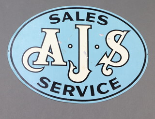 An A.J.S oval enamelled and painted double sided Sales Service sign 33cm x 45cm 