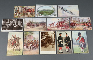Forty four black and white and coloured military postcards 