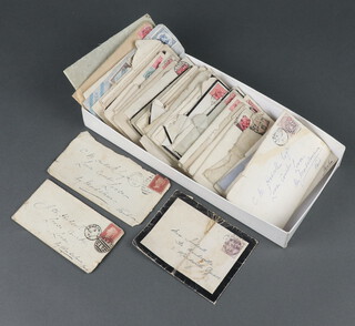 Of postal interest, 7 Victorian franked stamped envelopes, some containing letters together with various later ditto 
