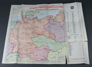 A British Red Cross and St John Ambulance map of The Principal Camps for British and Dominion Prisoners of War in Europe, published by Red Cross and St Johns War Organisation 50.5cm x 62cm 
