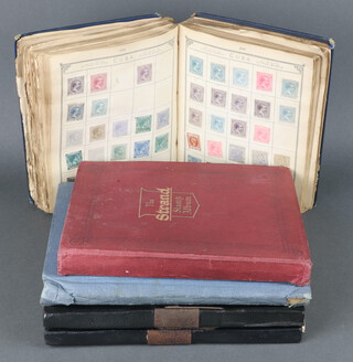 A Lincoln album of various world stamps including Peru, Chile, USA, a red Standard album of mint and used stamps, 2 Pacific albums of world stamps and a Universal album of stamps 