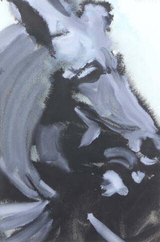 Alan Halliday '84, born 1952, watercolour, stylised study of a horses head 47cm x 32cm 