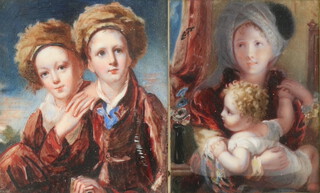 19th Century watercolours a pair, studies of a young lady and child and two children, 13cm x 11cm  