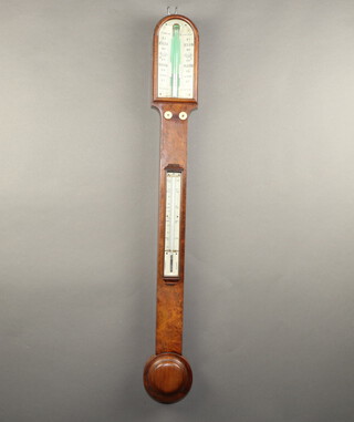 Champion, a Victorian mercury stick barometer with arched ivory dial marked Champion Wentworth Road, complete with thermometer, contained in an oak case 91cm h x 11cm w x 5cm d 