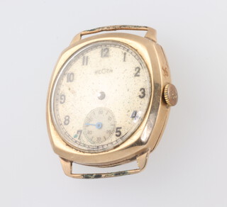 A gentleman's 9ct yellow gold cased Recta wristwatch, gross weight with movement and glass 17 grams 