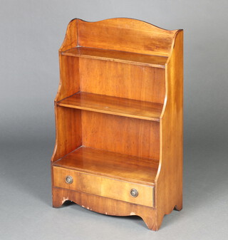 A Georgian style arch shaped 3 tier mahogany waterfall bookcase, the base fitted a drawer, raised on bracket feet 84cm h x 53cm w  25cm d 