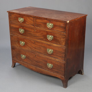 A Georgian mahogany chest of 2 short and 3 long drawers with brass plate drop handles, raised on splayed bracket feet 94cm h x 108cm w x 51cm d 