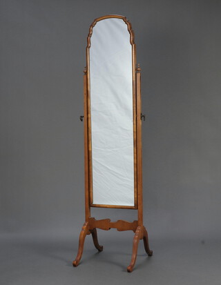 A 1930's Queen Anne style arched plate cheval mirror contained in a walnut swing frame 159cm x 39cm x 43cm 